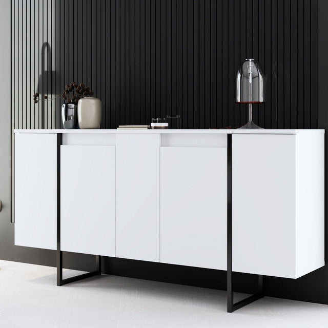 Dressoirs - Modern Dressoir Wit Luxe 160x80x35 - Zwart Frame - Dimehouse
