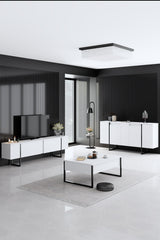 Dressoirs - Modern Dressoir Wit Luxe 160x80x35 - Zwart Frame - Dimehouse