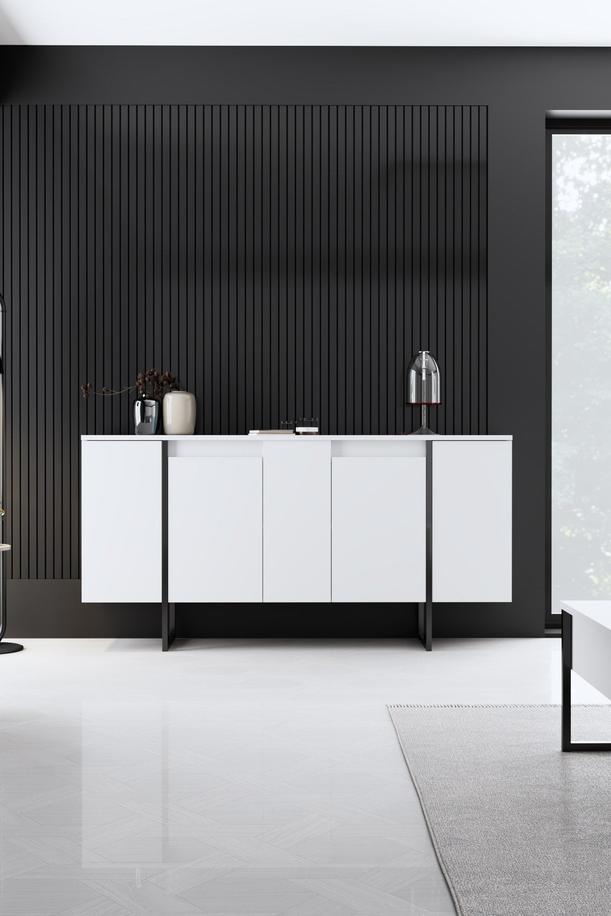 Dressoirs - Modern Dressoir Wit Luxe 160x80x35 - Zwart Frame - Dimehouse