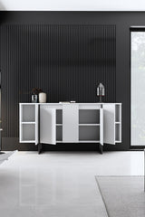 Dressoirs - Modern Dressoir Wit Luxe 160x80x35 - Zwart Frame - Dimehouse