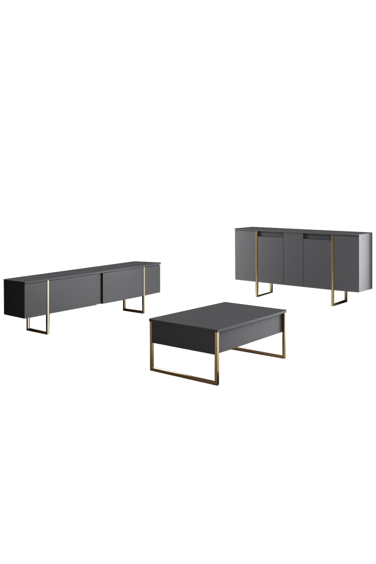 Dressoirs - Modern Dressoir Antraciet Luxe 160x80x35 - Gouden Frame - Dimehouse