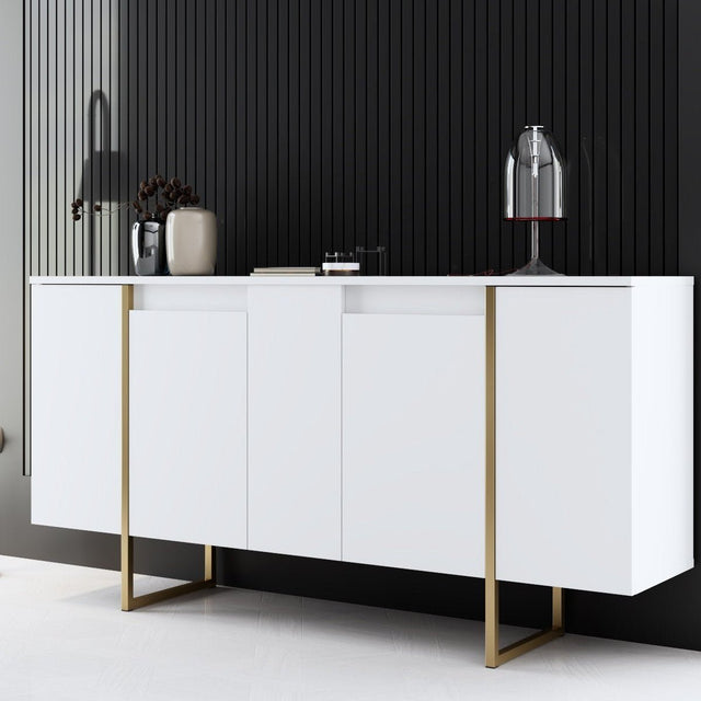 Dressoirs - Modern Dressoir Wit Luxe 160x80x35 - Gouden Frame - Dimehouse