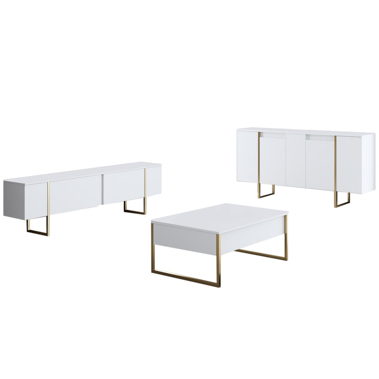 Dressoirs - Modern Dressoir Wit Luxe 160x80x35 - Gouden Frame - Dimehouse