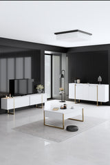 Dressoirs - Modern Dressoir Wit Luxe 160x80x35 - Gouden Frame - Dimehouse