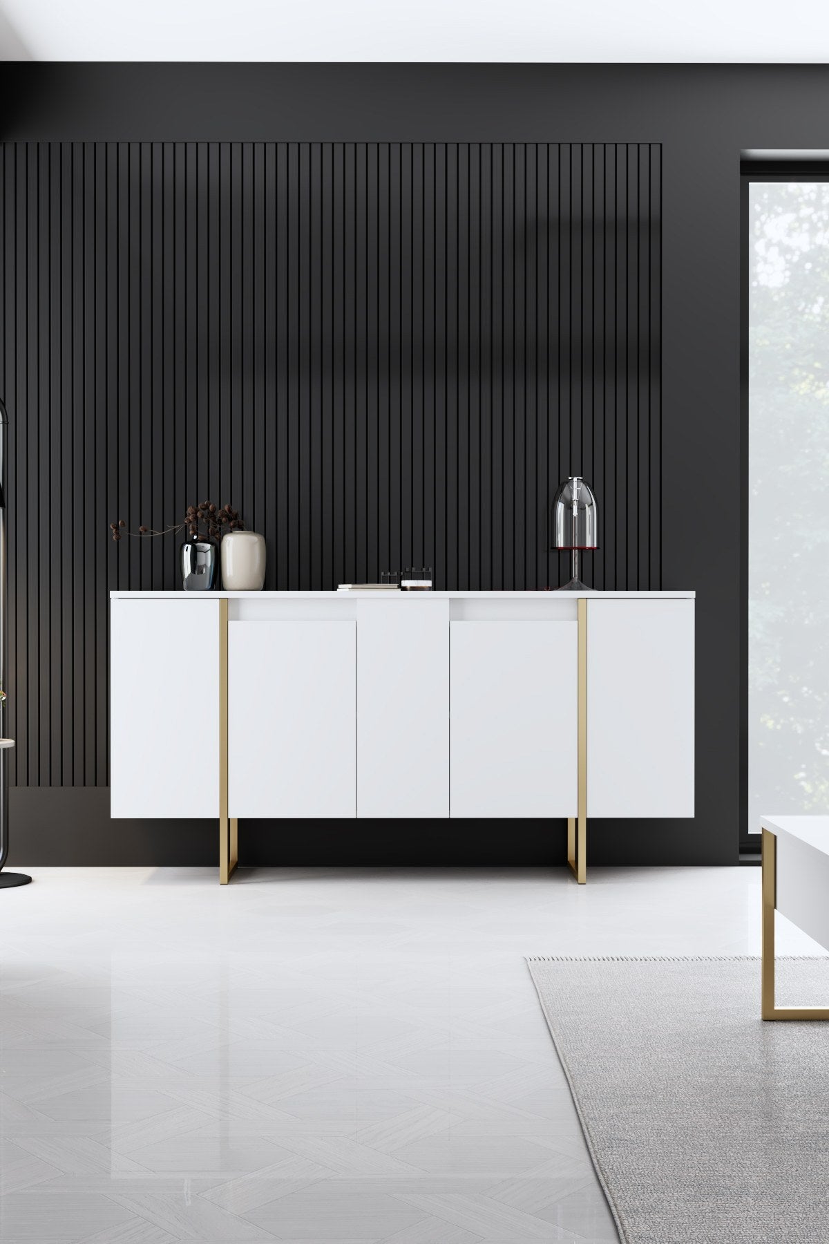 Dressoirs - Modern Dressoir Wit Luxe 160x80x35 - Gouden Frame - Dimehouse