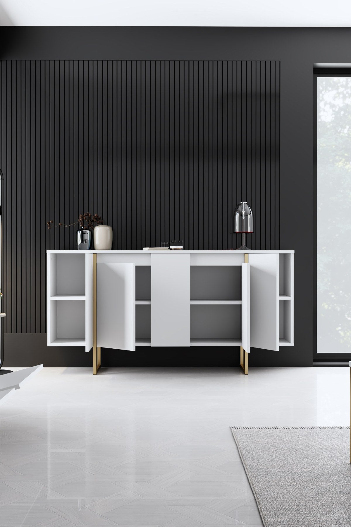 Dressoirs - Modern Dressoir Wit Luxe 160x80x35 - Gouden Frame - Dimehouse