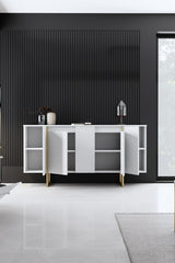 Dressoirs - Modern Dressoir Wit Luxe 160x80x35 - Gouden Frame - Dimehouse