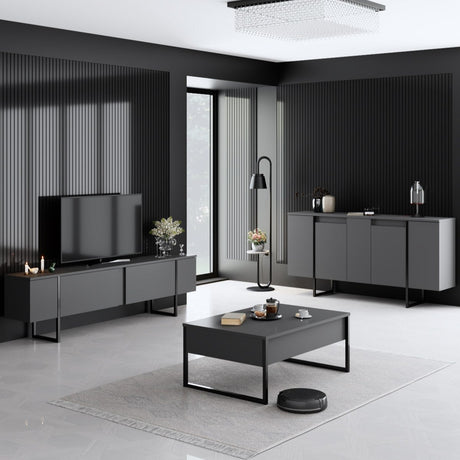 Meubelsets - Meubelset Antraciet Luxe - Salontafel + TV Meubel + Dressoir - Zwart Frame - Dimehouse