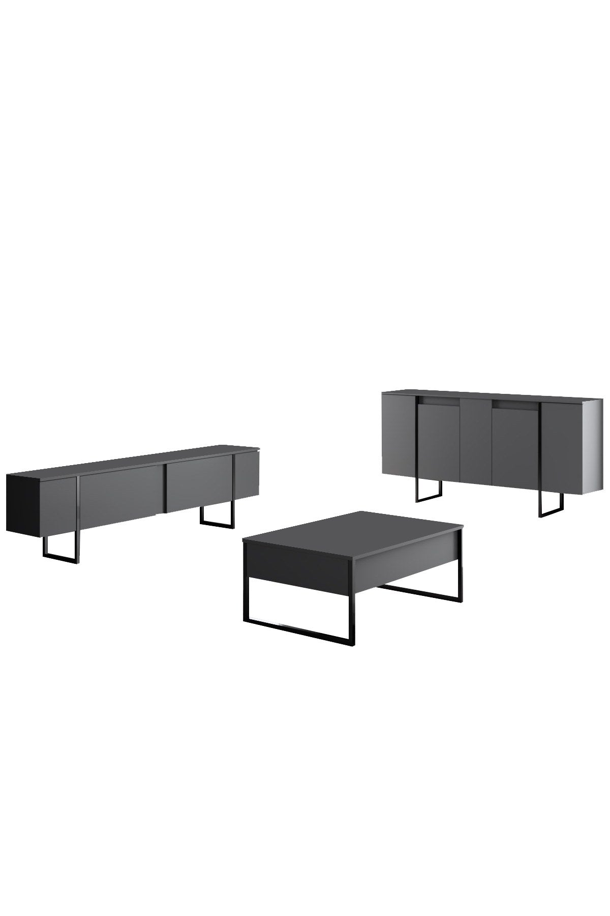 Meubelsets - Meubelset Antraciet Luxe - Salontafel + TV Meubel + Dressoir - Zwart Frame - Dimehouse