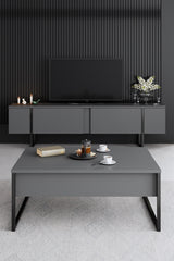 Meubelsets - Meubelset Antraciet Luxe - Salontafel + TV Meubel + Dressoir - Zwart Frame - Dimehouse