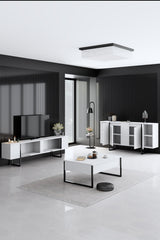 Meubelsets - Meubelset Wit Luxe - Salontafel + TV Meubel + Dressoir - Zwart Frame - Dimehouse