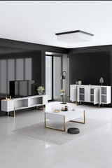 Meubelsets - Meubelset Wit Luxe - Salontafel + TV Meubel + Dressoir - Gouden Frame - Dimehouse