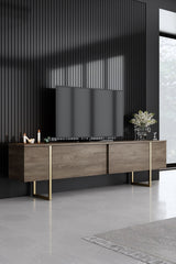 Meubelsets - Meubelset Walnoot Luxe - Salontafel + TV Meubel + Dressoir - Gouden Frame - Dimehouse