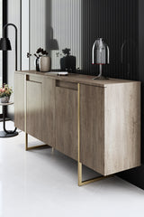 Meubelsets - Meubelset Walnoot Luxe - Salontafel + TV Meubel + Dressoir - Gouden Frame - Dimehouse