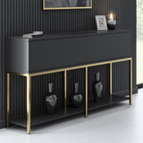 Dressoirs - Modern Dressoir Antraciet Lord 150x30x80 - Gouden Frame - Twee Vakken - Dimehouse