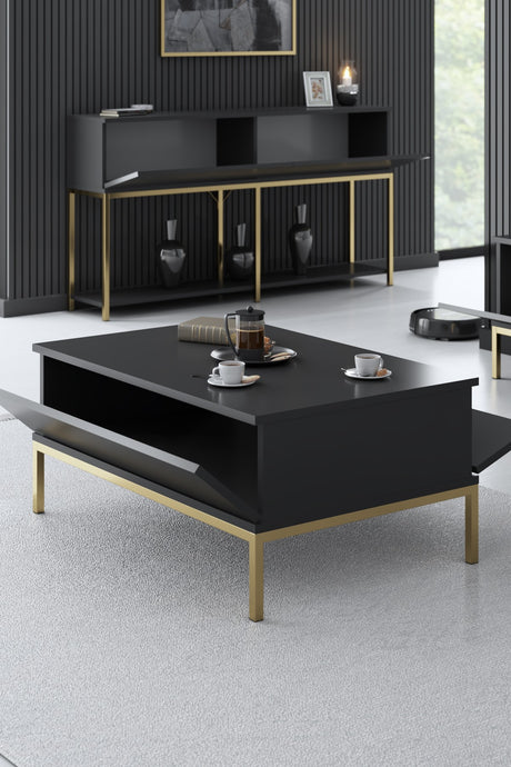 Salontafels - Rechthoekige Salontafel Antraciet Lord 90x60 - Gouden Frame - Dimehouse