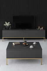 Salontafels - Rechthoekige Salontafel Antraciet Lord 90x60 - Gouden Frame - Dimehouse