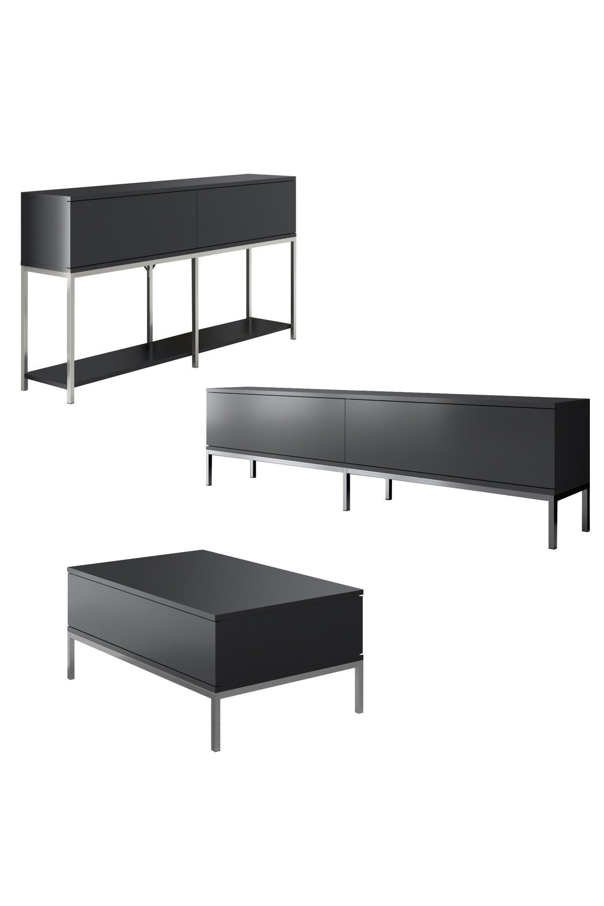 Meubelsets - Meubelset Antraciet Lord - Salontafel + TV Meubel + Dressoir - Zilver Frame - Dimehouse