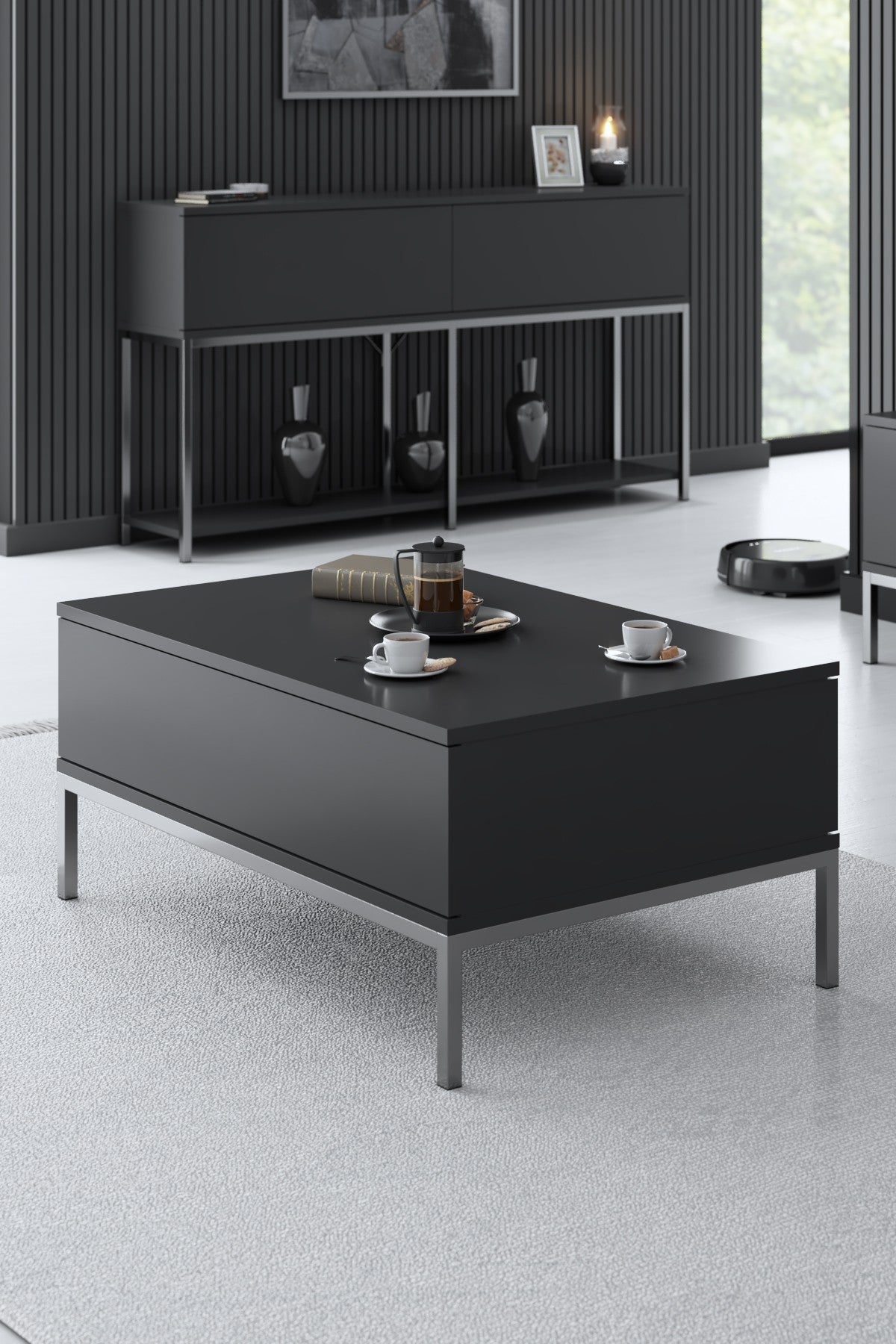 Meubelsets - Meubelset Antraciet Lord - Salontafel + TV Meubel + Dressoir - Zilver Frame - Dimehouse