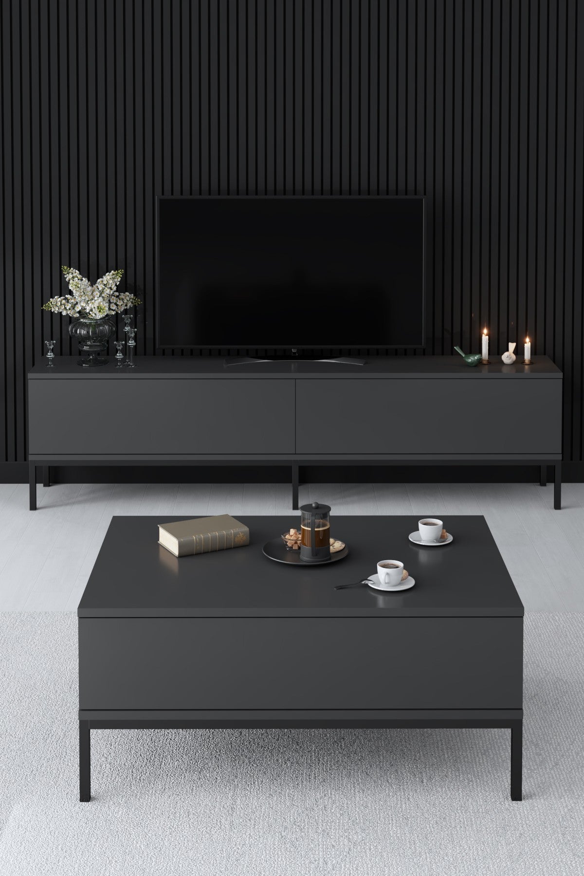 Salontafels - Rechthoekige Salontafel Antraciet Lord 90x60 - Zwart Frame - Dimehouse