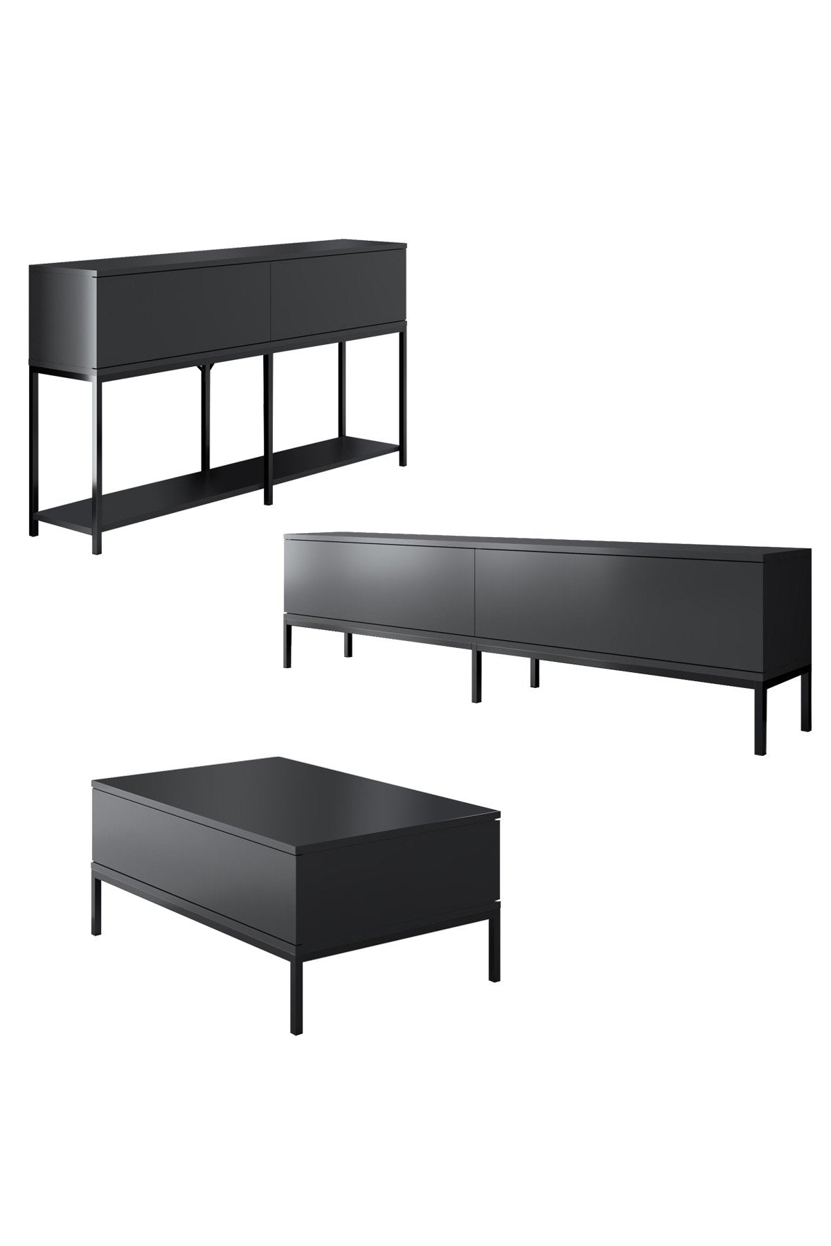 Meubelsets - Meubelset Antraciet Lord - Salontafel + TV Meubel + Dressoir - Zwart Frame - Dimehouse