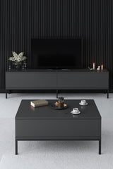 Meubelsets - Meubelset Antraciet Lord - Salontafel + TV Meubel + Dressoir - Zwart Frame - Dimehouse