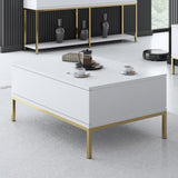 Salontafels - Rechthoekige Salontafel Wit Lord 90x60 - Gouden Frame - Dimehouse