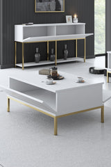 Salontafels - Rechthoekige Salontafel Wit Lord 90x60 - Gouden Frame - Dimehouse