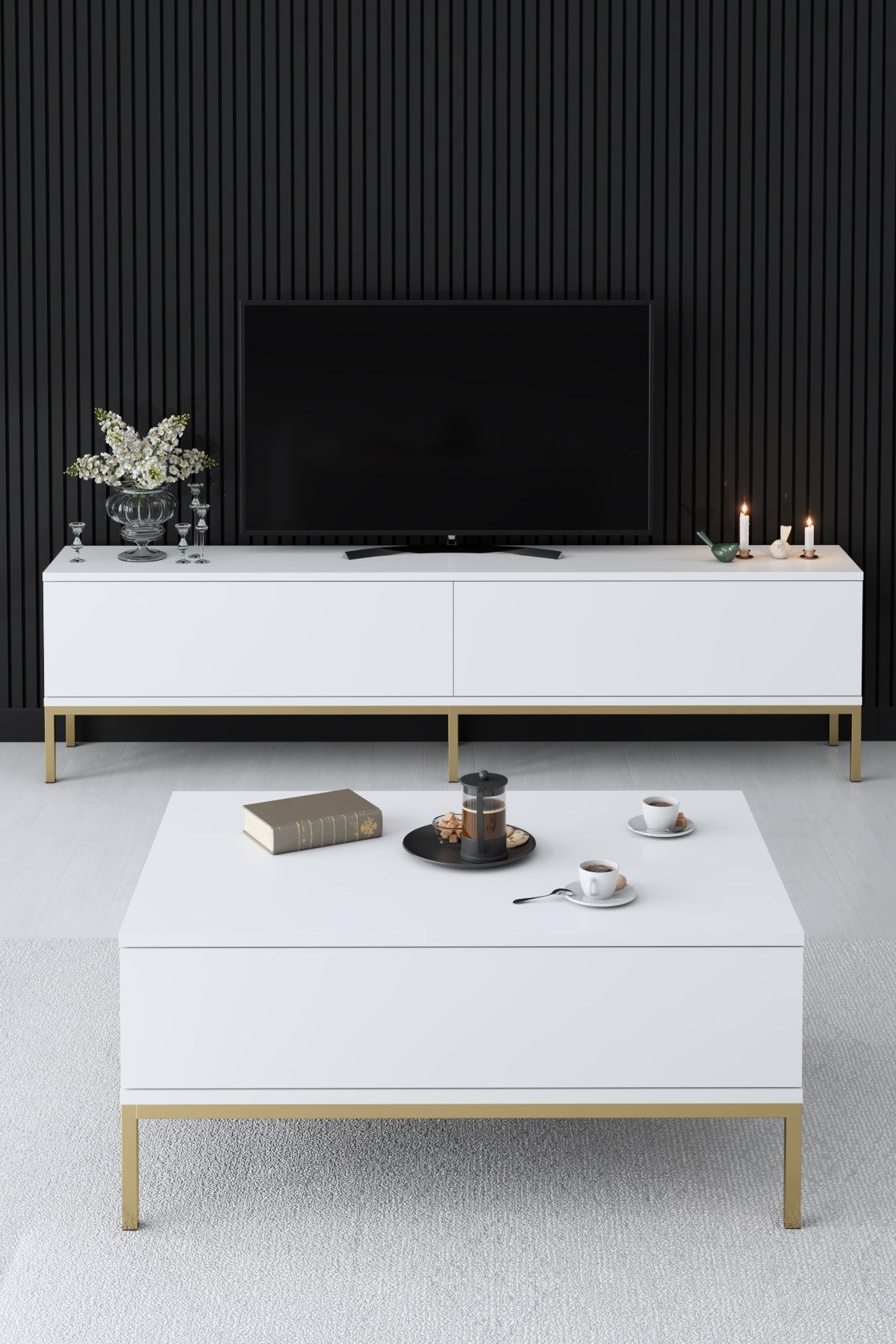 Salontafels - Rechthoekige Salontafel Wit Lord 90x60 - Gouden Frame - Dimehouse