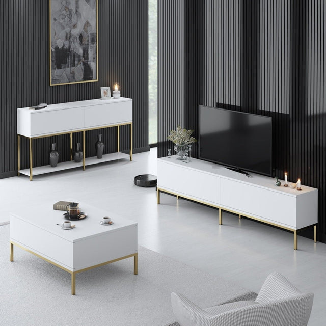 Meubelsets - Meubelset Wit Lord - Salontafel + TV Meubel + Dressoir - Gouden Frame - Dimehouse