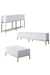 Meubelsets - Meubelset Wit Lord - Salontafel + TV Meubel + Dressoir - Gouden Frame - Dimehouse