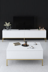 Meubelsets - Meubelset Wit Lord - Salontafel + TV Meubel + Dressoir - Gouden Frame - Dimehouse