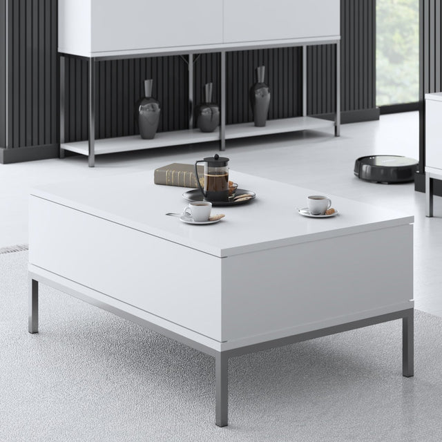Salontafels - Rechthoekige Salontafel Wit Lord 90x60 - Zilver Frame - Dimehouse