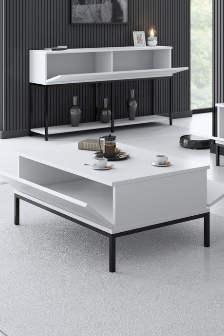 Salontafels - Rechthoekige Salontafel Wit Lord 90x60 - Zwart Frame - Dimehouse