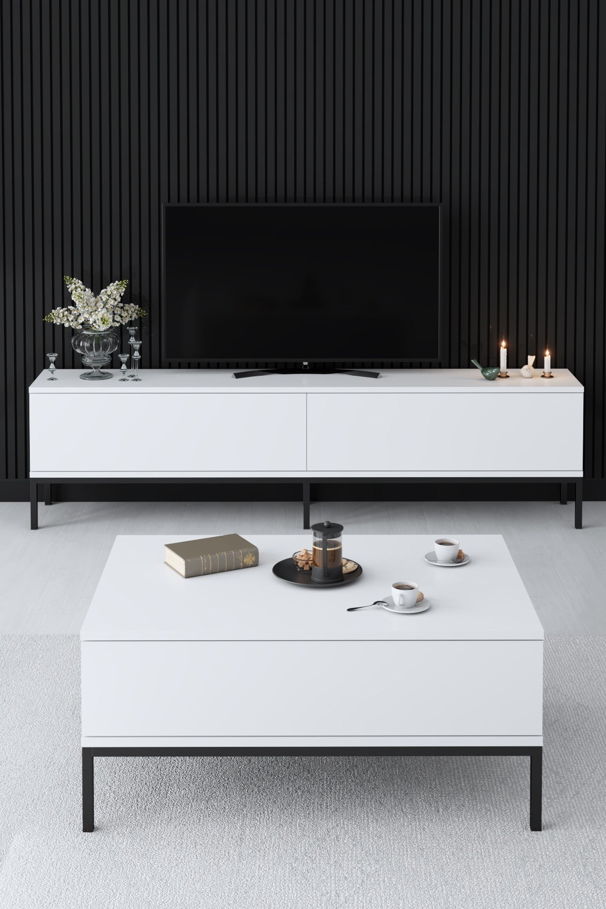 Salontafels - Rechthoekige Salontafel Wit Lord 90x60 - Zwart Frame - Dimehouse