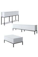 Meubelsets - Meubelset Wit Lord - Salontafel + TV Meubel + Dressoir - Zwart Frame - Dimehouse