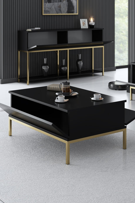 Salontafels - Rechthoekige Salontafel Zwart Lord 90x60 - Gouden Frame - Dimehouse
