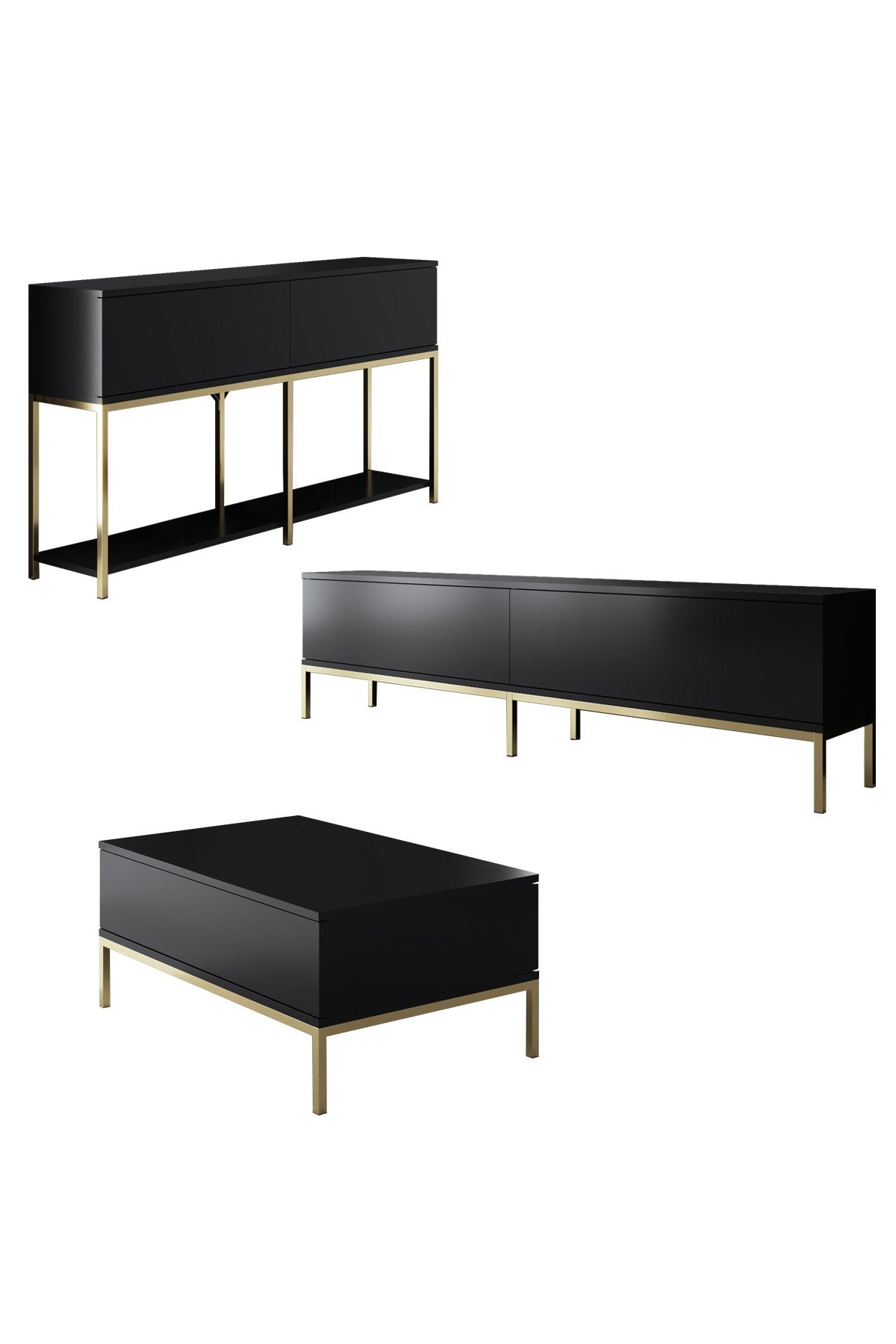 Meubelsets - Meubelset Zwart Lord - Salontafel + TV Meubel + Dressoir - Gouden Frame - Dimehouse