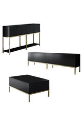 Meubelsets - Meubelset Zwart Lord - Salontafel + TV Meubel + Dressoir - Gouden Frame - Dimehouse