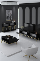 Meubelsets - Meubelset Zwart Lord - Salontafel + TV Meubel + Dressoir - Gouden Frame - Dimehouse