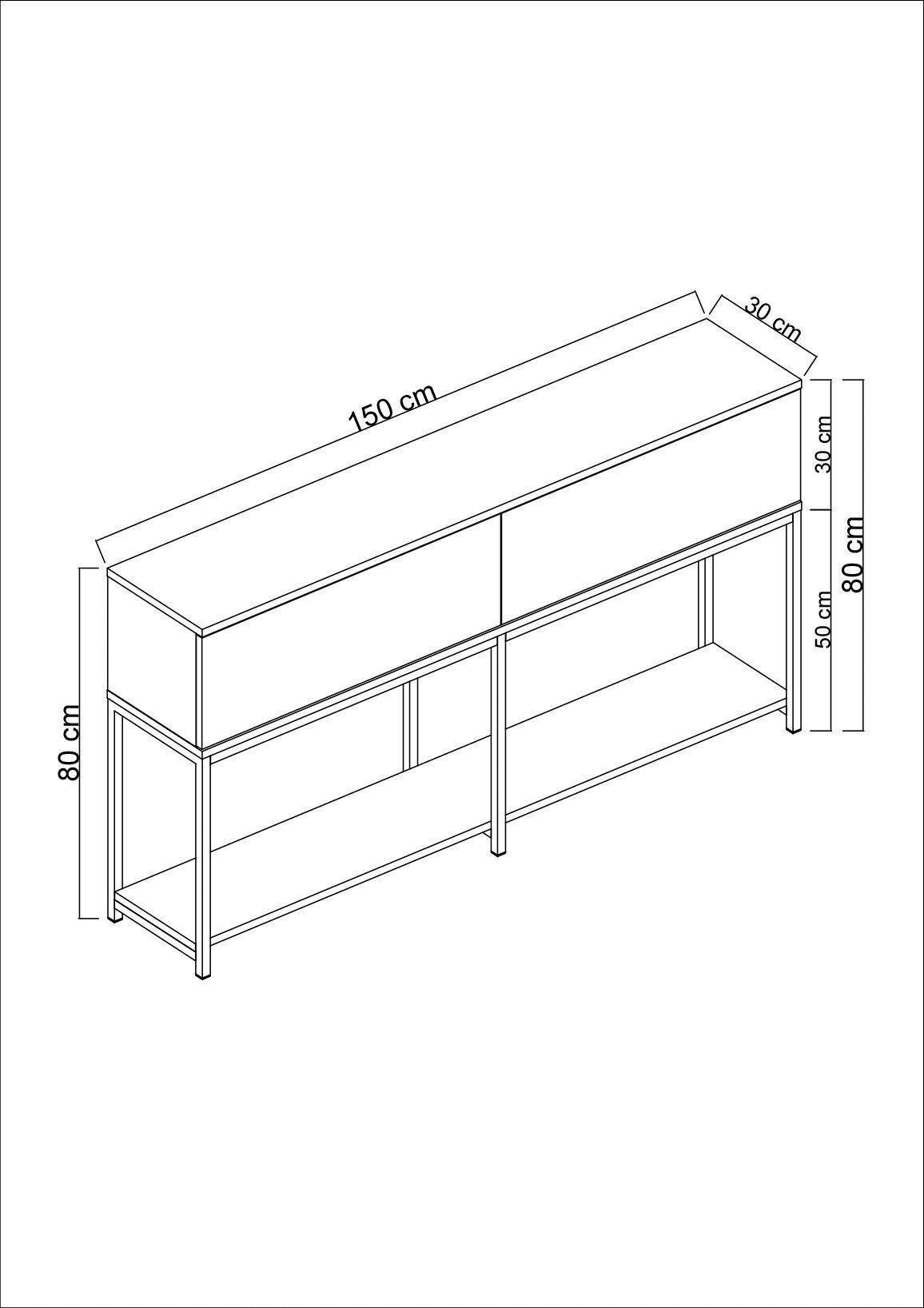 Dressoirs - Modern Dressoir Zwart Lord 150x30x80 - Zilver Frame - Twee Vakken - Dimehouse