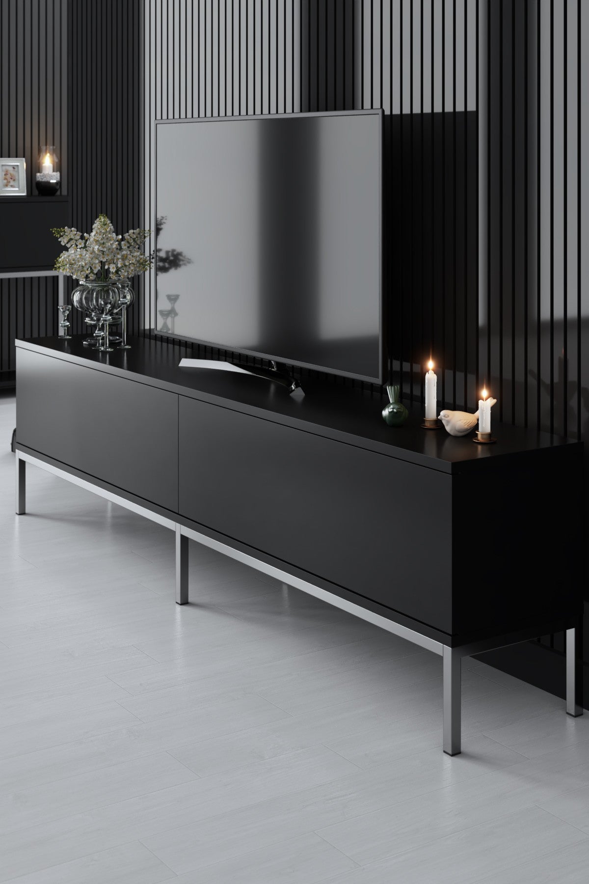 Meubelsets - Meubelset Zwart Lord - Salontafel + TV Meubel + Dressoir - Zilver Frame - Dimehouse
