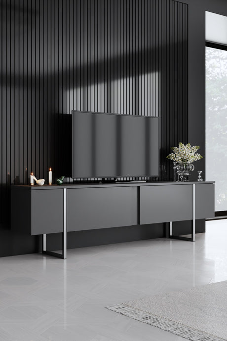 Meubelsets - Meubelset Antraciet Luxe - Salontafel + TV Meubel + Dressoir - Zilver Frame - Dimehouse