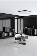 Meubelsets - Meubelset Antraciet Luxe - Salontafel + TV Meubel + Dressoir - Zilver Frame - Dimehouse