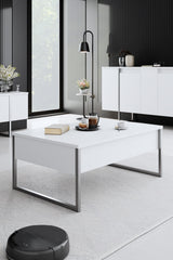 Meubelsets - Meubelset Wit Luxe - Salontafel + TV Meubel + Dressoir Luxe - Zilver Frame - Dimehouse