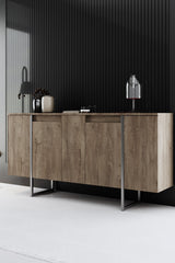 Meubelsets - Meubelset Walnoot Luxe - Salontafel + TV Meubel + Dressoir - Zilver Frame - Dimehouse