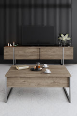 Meubelsets - Meubelset Walnoot Luxe - Salontafel + TV Meubel + Dressoir - Zilver Frame - Dimehouse
