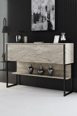 Meubelsets - Meubelset Travertin Luxe - Salontafel + TV Meubel + Dressoir Luxe - Zwart Frame - Dimehouse
