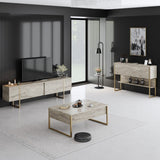 Meubelsets - Meubelset Travertin Luxe - Salontafel + TV Meubel + Dressoir Luxe - Gouden Frame - Dimehouse