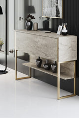Meubelsets - Meubelset Travertin Luxe - Salontafel + TV Meubel + Dressoir Luxe - Gouden Frame - Dimehouse